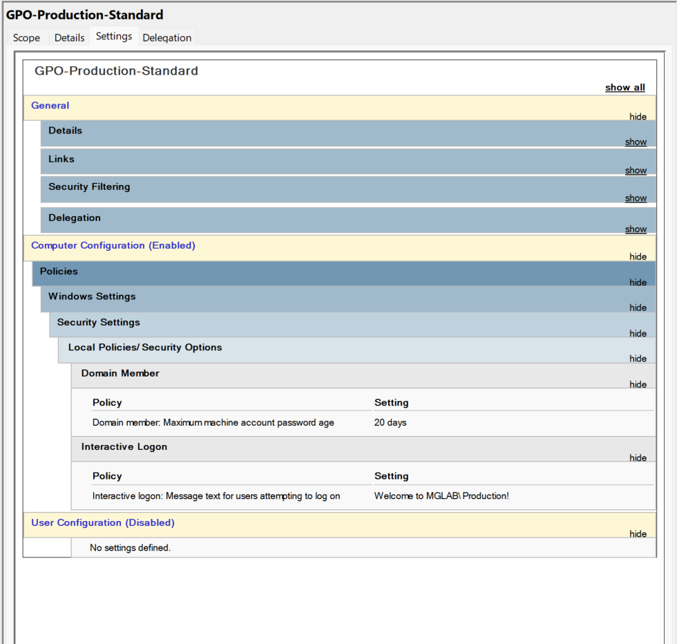 Production Standard GPO linked to the Production OU