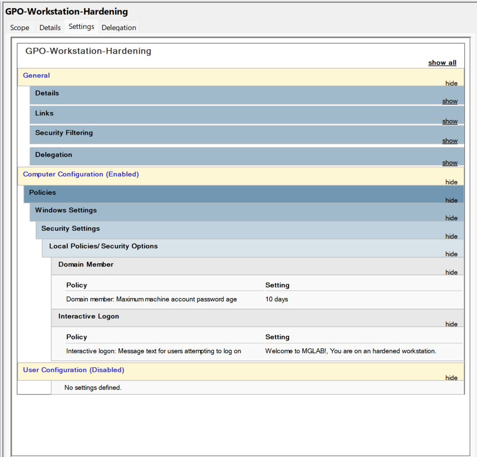 Workstation Hardening GPO linked to the Workstation OU