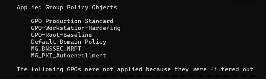 Second result screen with the Enforced GPO applied