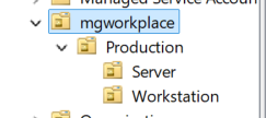 Active Directory lab OU structure with Production Server and Workstation branches